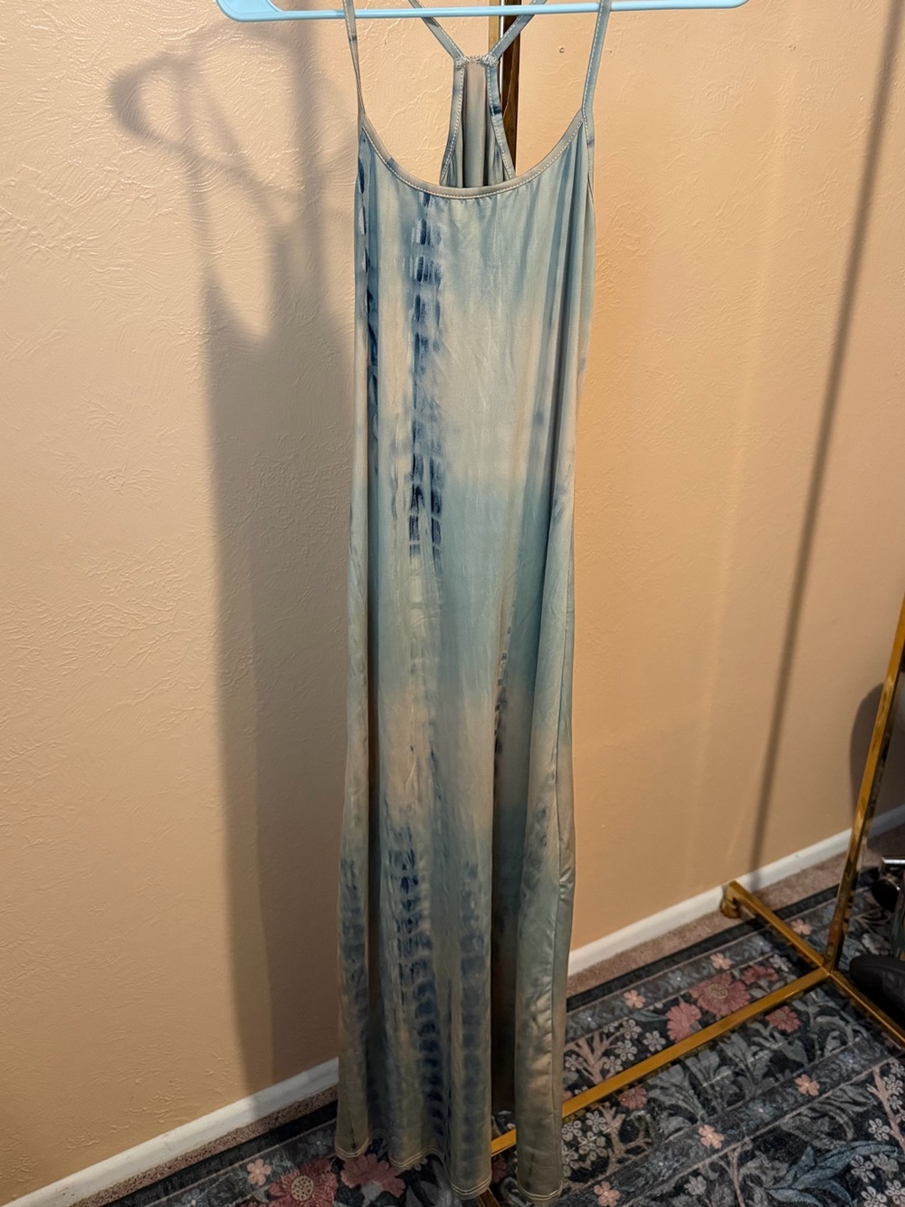 Light Blue Tie-Dye Maxi Slip Dress with Racerback